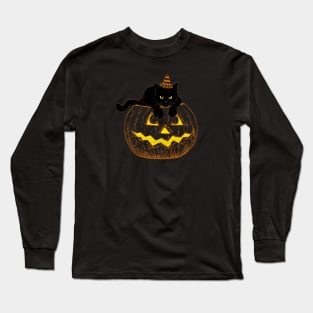 Cat in Jack-o-Lantern Dark Long Sleeve T-Shirt